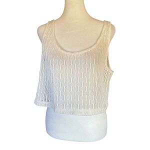 Wild Fable Women Hippie Sheer Crochet Cropped Tank L White Boho Festival Mesh